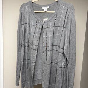 Women's CJ Banks 1X long sleeve gray cardigan sweater w sequins, new with tags.